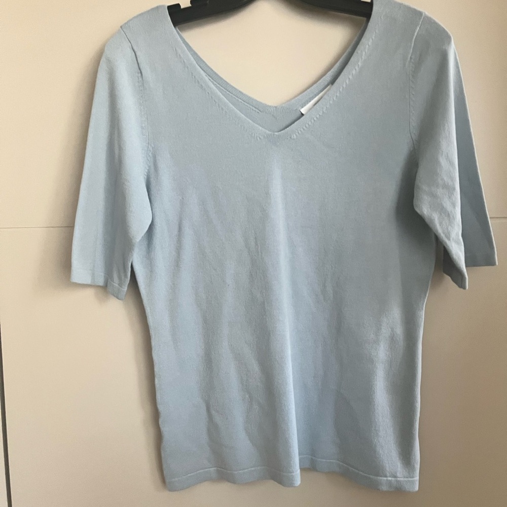 LOFT Soft Blue V-Neck Long Sleeve Top